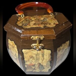 Vintage Anton Pieck Decoupage Wooden Box Purse